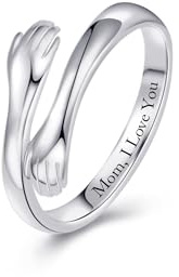 VAKTWPDLY Anillo Hug de plata de ley S925 para mujer, anillos personalizados con nombre, anillos ajustables con manos entrelazadas, Anillo personalizados de promesa y amistad, regalo conmemorativo