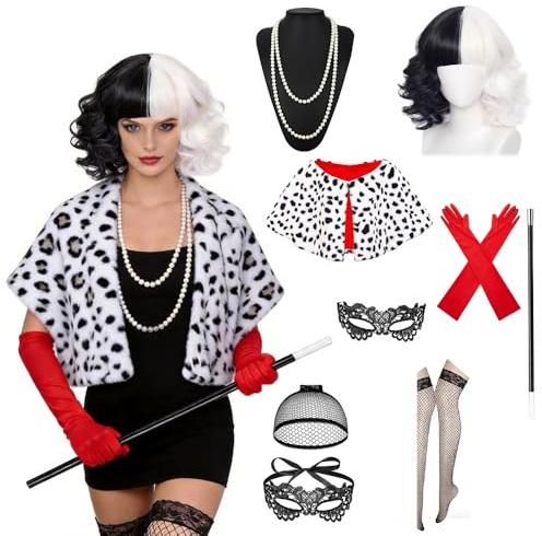 Afenau Crudelia Demon Donna: Set di 8 Accessori, Costume Crudelia Demon Donna con Vari Accessori per Carnevale, Feste a Tema