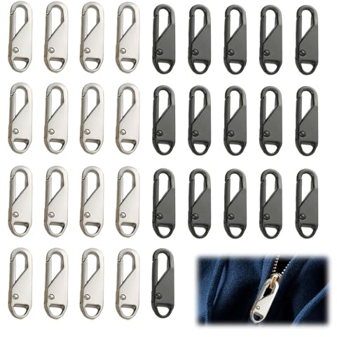 Lot de 24 Tirette Fermeture Eclair, Mousqueton Porte Clé Fermetures éclair Antivol Double Petit Mousqueton Multifonction Porte Clés pour Moto Defense Maintient la Fermeture éclairs Fermée Argenté