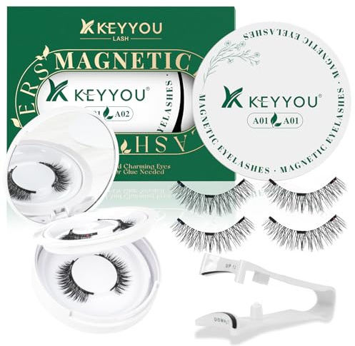 KEYYOU Pestañas magnéticas reutilizables para uso diario, 2 pares con aplicador, fáciles de aplicar y de larga duración para uso diario y eventos (A01+A01)