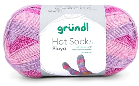 Gründl Lana Hot Socks Playa - Ovillo de lana suave para calcetines (45% algodón, 33% lana, 12 poliamida, 9% poliéster, 1 ovillo de 100 g/450 m, grosor de aguja: 2,5 – 3, lila, rosa, lavanda)