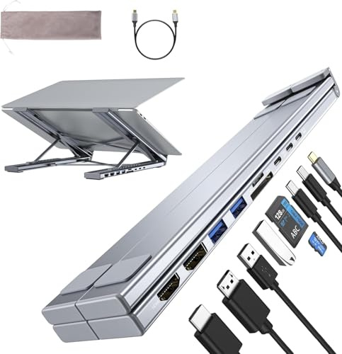 Umaniy M93 Supporto PC Portatile, 9 in 1 Docking Station USB C Laptop Stand Hub USB C HDMI, DisplayPort 4K@60Hz, Dock Station Multiporta Adattatore USBC Compatibile con MacBook, Notebook (HDMI+DP)