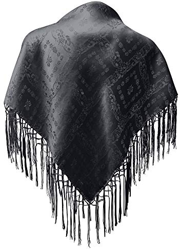 Seidentuch Tuch schwarz Dirndl-Trachtentuch 75x75cm Dirndltuch Seide Fransentuch für Tracht Trachtenseidentuch mit Fransen Schultertuch Halstuch silk clouth hochwertigste Qualität!