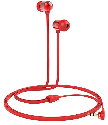 Betron B750 in Ear Headphones Earphones Wired with Microphone Volume Control HD Bass Noise Isolating Earbud Tips Tangle Free Cable Red