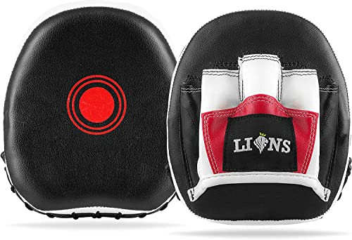 Lions Curved Focus Pads Hook & Jabs Gloves Punch Bag Mitts Boxing MMA Kick Training (Smartie Black)