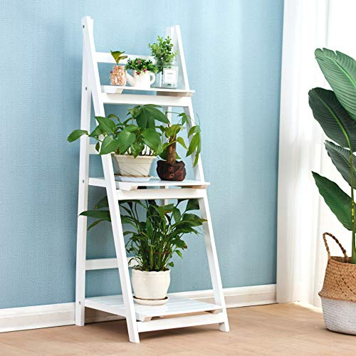 Cherry Tree Furniture 3-Tier Foldable Display Shelf Unit, Flower Shelf Unit, Standing Plant Holder (White)