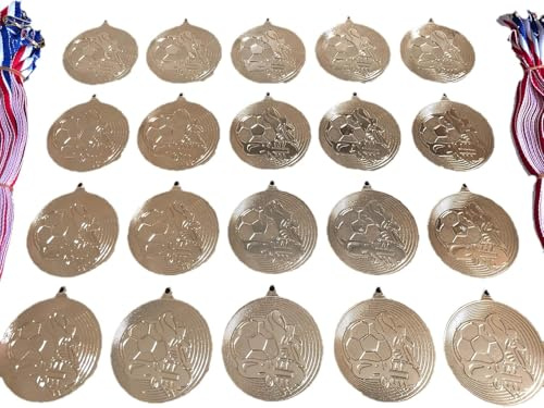 Trophy-Point 20-Pack Football Medals for Kids & Adults - Gold 50mm Metal With Ribbons