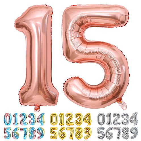 Ponmoo Foil Balloon Number 15/51 Rosegold, Giant Numbers 0 1 2 3 4 5 6 7 8 9 10-19 20-29 30-39 40-49 50-60-70-80-90-100, Large Balloons for Wedding Anniversary Birthday Party Decoration