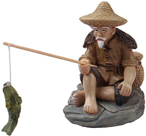 Pêcheur Résine Figurines de Pêche Vieil Homme Statue de Jardin Bonsaï Planteur Piscine Miniature Figure Intérieur Sculpture Porche Patio À