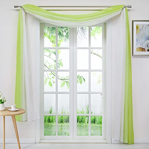 Delien Voile 1er Pack Gardinenschals Querbehang Transparente Gardine Freihanddeko Vorhang Einfarbige Farbverlauf Dekoschals Hängevorhang für Wohnzimmer Hochzeit Feier Party BxH 140x600cm,Grün