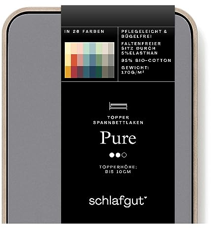 Schlafgut Pure Topper Spannbettlaken 90x190cm bis 100x220cm Grey Mid, Spannbetttuch aus weicher Biobaumwolle