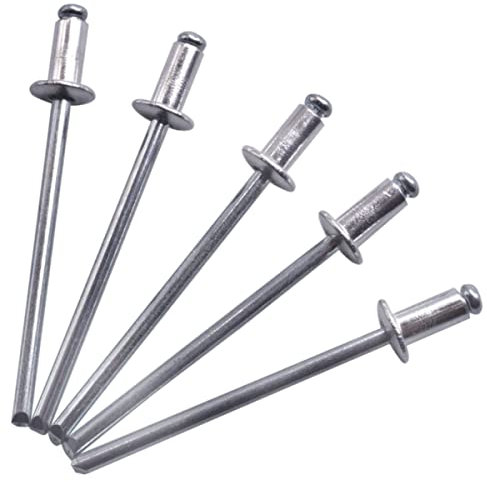 Paquete de 100 Remaches ciegos de 3,2 x 6 mm, cabeza de cúpula tipo abierto, DIN 7337, remache de aluminio y mandril de acero, remaches pop
