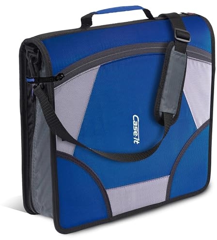Case-it King Sized Zip Tab School Zipper Binder | 4-Inch D-Rings, 800 Sheet Capacity, 5-Subject Expanding File Folder, Multiple Pockets & Storage Organizer, Shoulder Strap | D-186 Midnight Blue