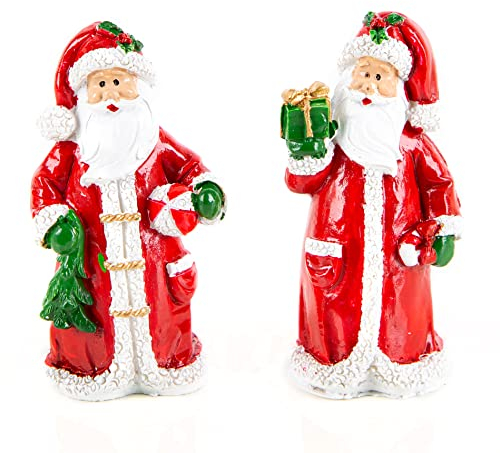 Weihnachtsmann-Figuren, 2 Stück: Weihnachtsmänner Deko, Dekofiguren Weihnachten, Weihnachtsdeko Innen, Weihnachtsfiguren Klein, Nikolaus Dekofigur Rot, Grün & Weiß, Winterfiguren, Geschenk Klein, 7 cm