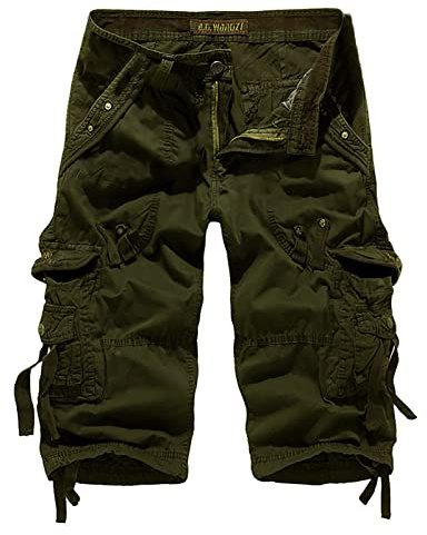 Susenstone Shorts Cargo Homme 3/4 Longue Bermudas Pantalons Courts Rétro Baggy Pantacourt Casual Combat Pantalon Court Militaire Outdoor Multi Poches Pantacourt De Plage Travail Vacances
