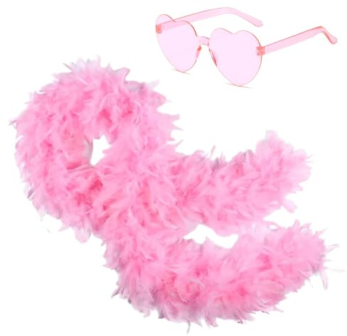 Ceboic Färgglad fjäderboas 2 m fluffig fjäderboa med hjärta utan ram solglasögon, naturlig kalkon fjäderhalsduk, maskeradkläder tillbehör för kvinnor flickor dans bröllop cosplay halloween julfest