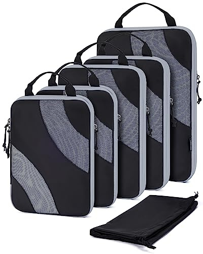 BAGSMART Set di 6 cubi da imballaggio, set di borse organizer a compressione, include borsa extra large, grande, media, piccola, lavanderia e scarpe, nero