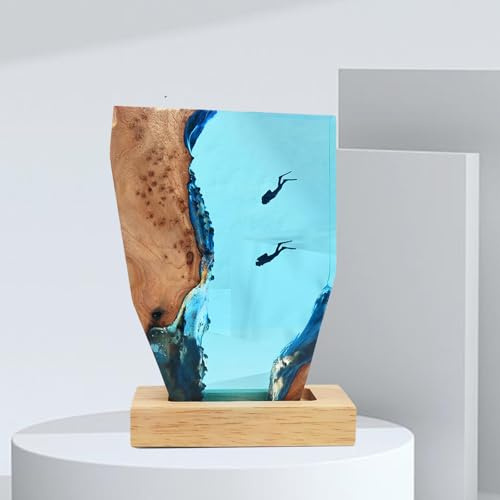 FEAYCILOMA Shark Diver LED Ocean Night Light, Epoxy Resin Ocean Lamp, Deep Sea Diver Night Light, Bedroom Decorative Night Lamp, Suitable for Holidays(2 Divers-6inch)
