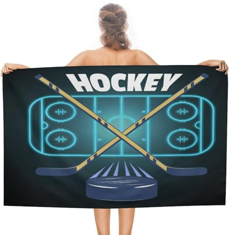 COALHO Serviette de plage de hockey sur glace sur le thème du sport pour adultes, surdimensionnée, abstraite, moderne, stade de hockey rustique, serviette de plage légère à séchage rapide, serviette