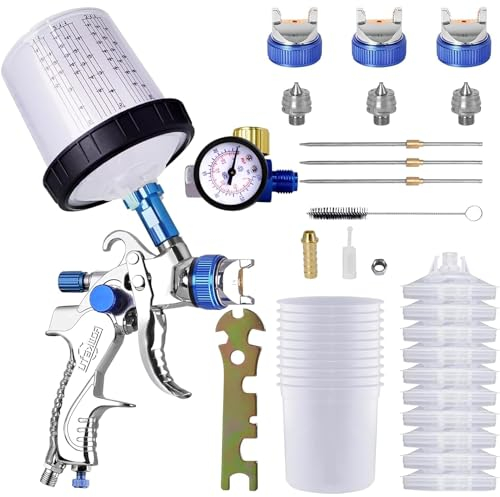 Pistolet Peinture Air Comprimé, Pulvérisateurs de Peinture pour Peinture Murale, TOOSOAR Pistolet a Peinture Carrosserie avec 3 Buses