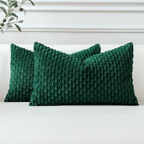 Sungeek 2er Set Kordsamt Kissenbezüge, Dekorativ Zierkissenbezüge Weich Kissenbezug Dekokissen Sofakissen Boho Deko Bezug Kissenhülle für Sofa Schlafzimmer Wohnzimmer (Dunkelgrün, 30x50 cm)