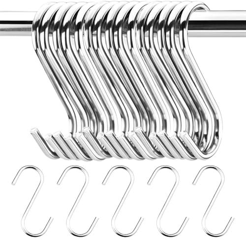 Clyhon Lot de 20 Crochet S Acier Inoxydable, Crochet en métal robuste double pour suspendre tasses, vêtements, pots et des bols, Convient pour cuisine, bain, jardin, l'armoire