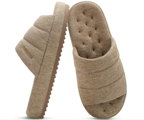 KuaiLu Chaussons Hommes Mode Quilted Tissu Sandale Pantoufles Confortable Mémoire de Forme Intérieur Extérieur Maison Chaussures pour Hommes avec Semelle Légère et Souple en Caoutchouc dur