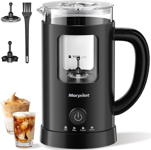 Morpilot Mousseur à Lait Électrique 4 en 1 en Verre, 550W Mousse de Lait Chaude et Froide, Lait Chaud 600ml, Emulsionneur de Lait pour Latte Cappuccino Macchiato