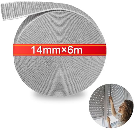NICEIN Grey Roller Shutter Strap Set, Accessories for Roller Shutters, Belt Winder, Durable and Tear-Resistant Roller Shutter Strap, Strap for Blinds, Easy Interchangeable Roller Shutter Tape (14 mm x