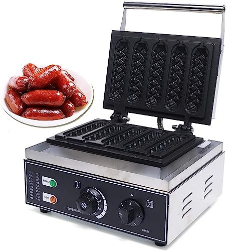 CAFIEDR Macchine per Hot Dog, Macchina per Salsicce Commerciali, Macchina per Hot Dog Grigliata Antiaderente a 6 Griglie, Attrezzatura per Snack per Waffle Hot Dog da 1500 W