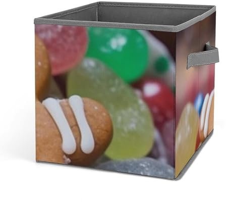 BVKWNTSA Scatola portaoggetti pieghevole a forma di omino di pan di zenzero, con stampa di caramelle e vestiti, per organizzare i giocattoli