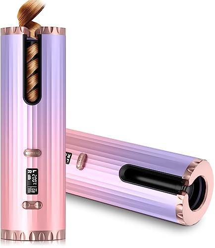 Wireless Hair Curler, Portable Automatic Curling Iron, with USB Cable, Rechargeable, 6 Temperature & Timer, Cordless Professional Ceramic Curling Wand, for Long & Short Hair Styling