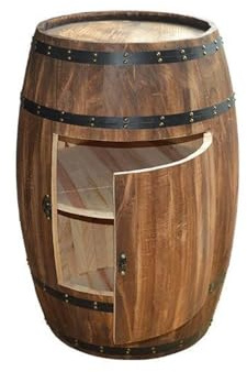 HACHJWRT Whiskey Barrel Bar, Solid Wood Barrel Side Table with Storage Shelves and Latch, Wine Barrel Table for Bar, Home Decor and Night Stand(23.6x15.4in)