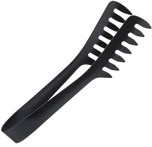 Toyvian Pinzas para Espaguetis de Acero Inoxidable Negras 1.0 Mm, Pinzas para Servir Pasta y Fideos Punta Dentada, Utensilios de Cocina para Hogar, Restaurantes y Banquetes