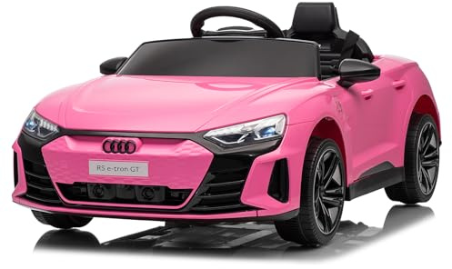 LALAHO Coche Eléctrico para Niños Audi RS E-Tron 12V con Doble Motor, 3-5 km/h Auto Eléctrico para Niños de 3 a 5 Años, MP3, Mando a Distancia (Rosa)