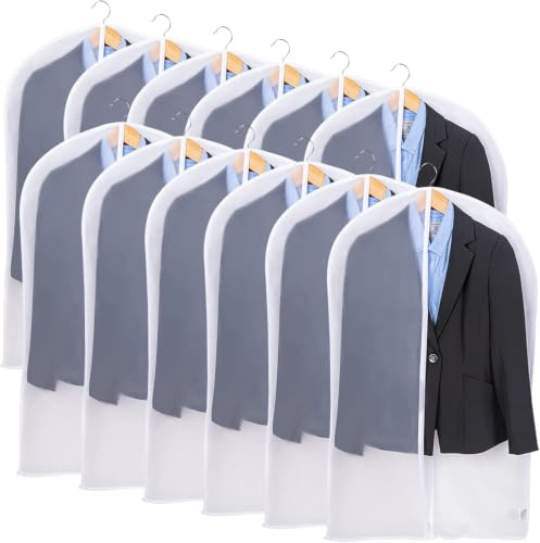 Niviy Garment Covers 60 x 120 cm, PEVA Clothes Covers with Zip, 12 Pack | Translucent Coat Cover, Dustproof Moth Proof Garment Bags, Breathable Suit Protector for Wardrobe Storage, Suits & Coats