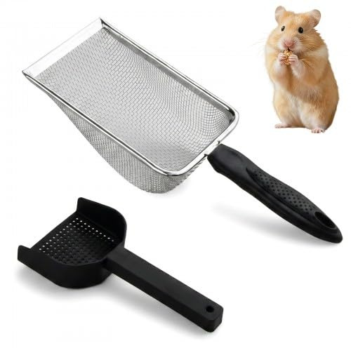 2pcs Pala Arenero Gato, Pala para Arena para Gatos de Acero Inoxidable de Malla Fina, Cucharas de Arena para Reptiles Hámster, Herramienta de Limpieza de Arena para Mascotas para Gato Conejo Lagarto