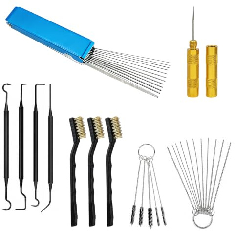 Set di 36 detergenti per carburatore per moto, 13 set di pulizia + 10 aghi di pulizia + 5 spazzole in nylon + 1 mandrino affilato + 3 spazzole metalliche + 4 ganci doppi