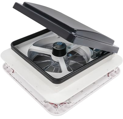 AHSSBSA Ventilador de techo para autocaravana, 12 V, con mando a distancia, 2 vías, flujo de aire, 6 velocidades, luz LED de 15 W, motor de protección solar, ideal para caravanas y remolques