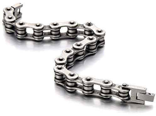 COOLSTEELANDBEYOND Clásico, Pulsera de Hombre, Brazalete de Acero Inoxidable, Bike Chain, Cadena Bici, Acabado Rugoso