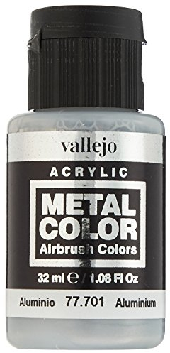 Vallejo Metal Color Acrylic Paint, Realistic Aluminum Finish, 32 ml for Airbrush, Ideal for Model Making and Detailing