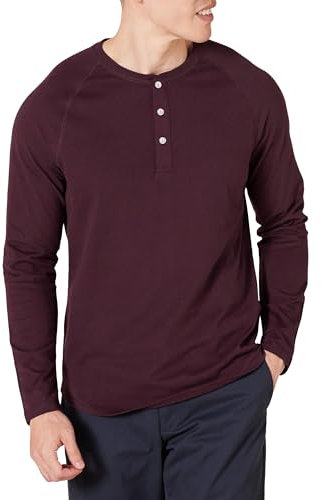 Amazon Essentials Chemise Henley à Manches Longues Coupe Ajustée Homme, Bordeaux, L