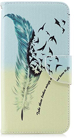 Thoankj Samsung Galaxy A51 Case Shockproof Slim PU Leather Flip Pouch Wallet Phone Silicone Cover with Magnetic Stand Card Holder Slot Protective Smartphone Cases for Samsung Galaxy A51 Feather Birds