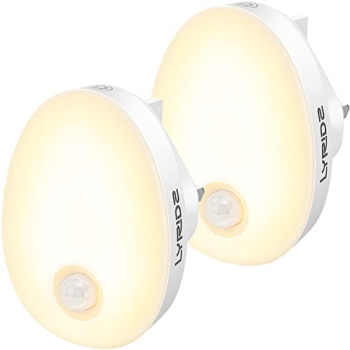 Lyridz Night Light Plug in Wall (2Pack), LED Motion Sensor Lights Indoor, Dimmable Warm White Night Light with Auto/On/Off Mode for Nursery Kids Children's Room Bedroom, Stairs, Hallway, Corridor