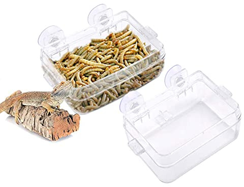 Reptile Feeder Chameleon Bowl 2 Pcs Anti-Escape Food Dish Bowl with Suction Cup for Chameleon Iguana Lizard Reptile Food and Water Feeding (White, S)