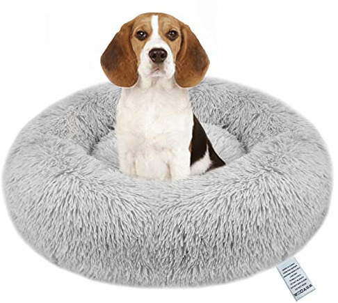 OKPOW Donut Dog Bed,70cm Calming Anti Anxiety Large Dog Beds,Washable Soft Warm Plush Fleece Fluffy Soothing Cat Pet Cushion,Round Orthopedic Relief Improved Sleeping Non Slip Bottom Puppy Sofa