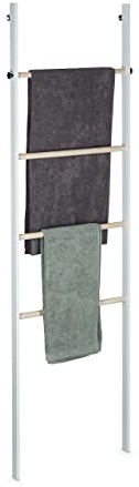 Relaxdays Toallero Escalera de Acero y Madera, 4 Barras, Toallas y Ropa, para Apoyar en la Pared, 172,5x53x6 cm, Blanco