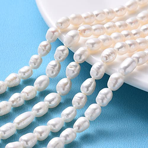 Fashewelry 10 hebras de perlas de agua dulce cultivadas de forma natural, cuentas de arroz color concha, 6,5-7,5 mm, para hacer joyas DIY