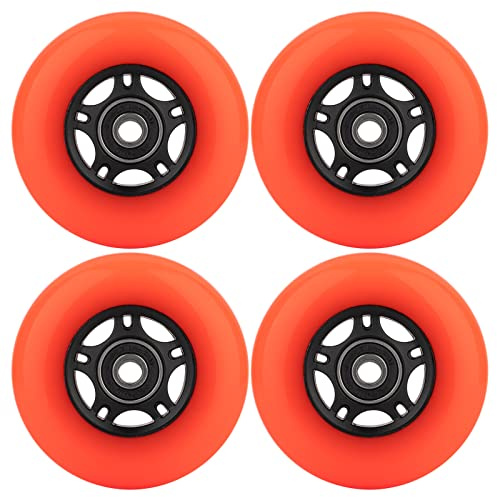 WHEELCOME Inline Skate Wheels with Bearings ABEC-9 and Floating Spacers for Blades Roller Hockey Skates, 85A Indoor & Outdoor, 64mm/70mm/72mm/76mm/80mm Dia, 4-Pack (Orange, 64mm)