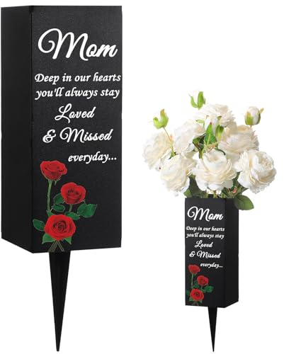 Geosar Vases de cimetière en métal pour Tombe - Vase funéraire avec Piquet - Décoration de cimetière Florale pour Tombe, pelouse, Cour, funéraires en Plein air